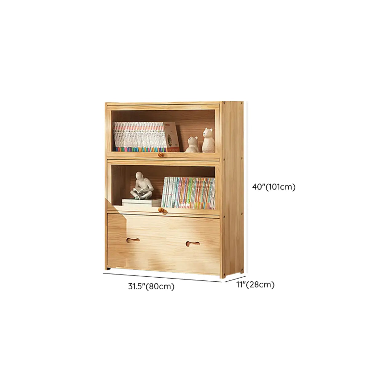 Simple Natural Finish Wood Vertical Display Bookcase Image - 33