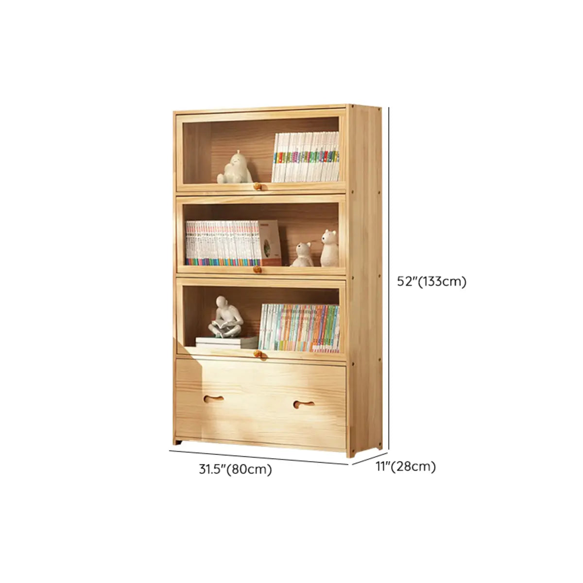 Simple Natural Finish Wood Vertical Display Bookcase Image - 37