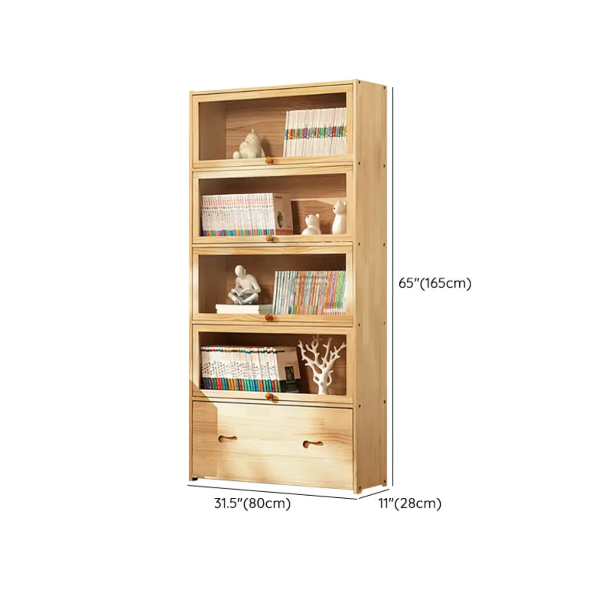 Simple Natural Finish Wood Vertical Display Bookcase Image - 41