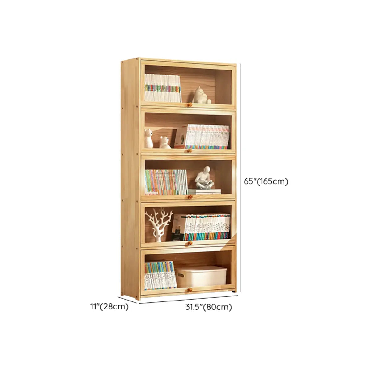 Simple Natural Finish Wood Vertical Display Bookcase Image - 42