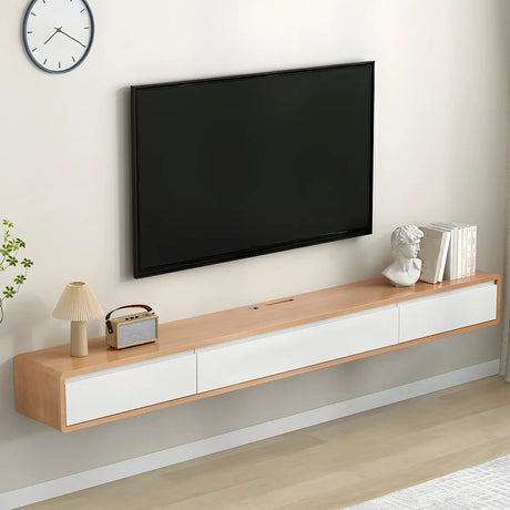 Simple Natural Wood-White Wall-Mount Cabinet TV Stand Image - 1