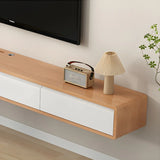 Simple Natural Wood-White Wall-Mount Cabinet TV Stand Image - 10