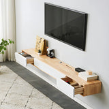 Simple Natural Wood-White Wall-Mount Cabinet TV Stand Image - 14