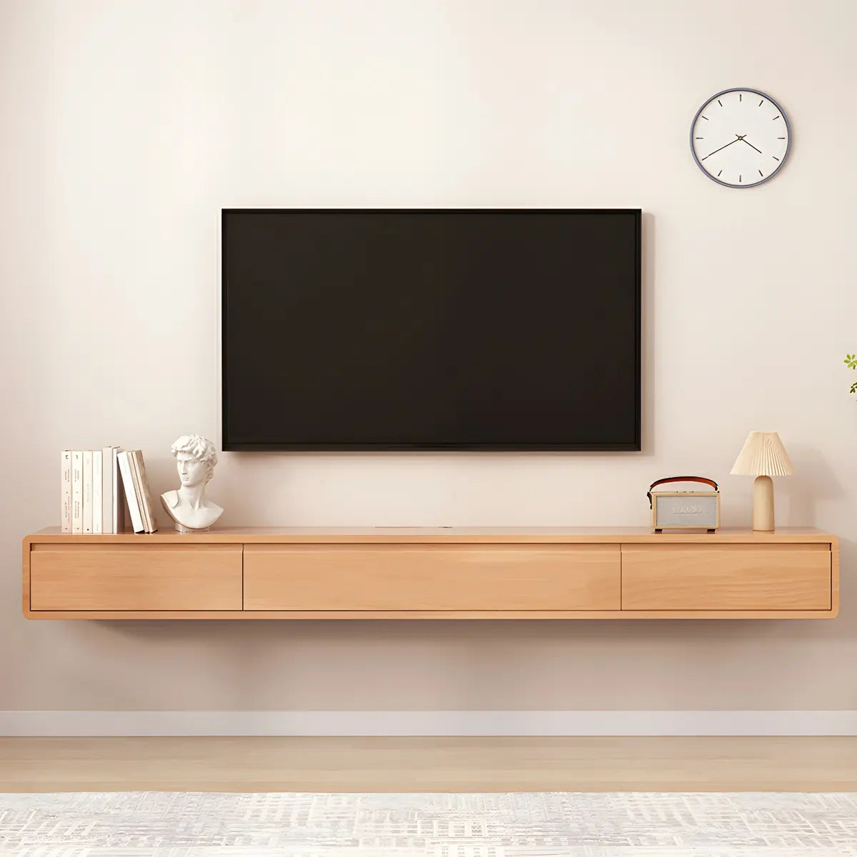 Simple Natural Wood-White Wall-Mount Cabinet TV Stand Image - 17