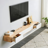 Simple Natural Wood-White Wall-Mount Cabinet TV Stand Image - 20