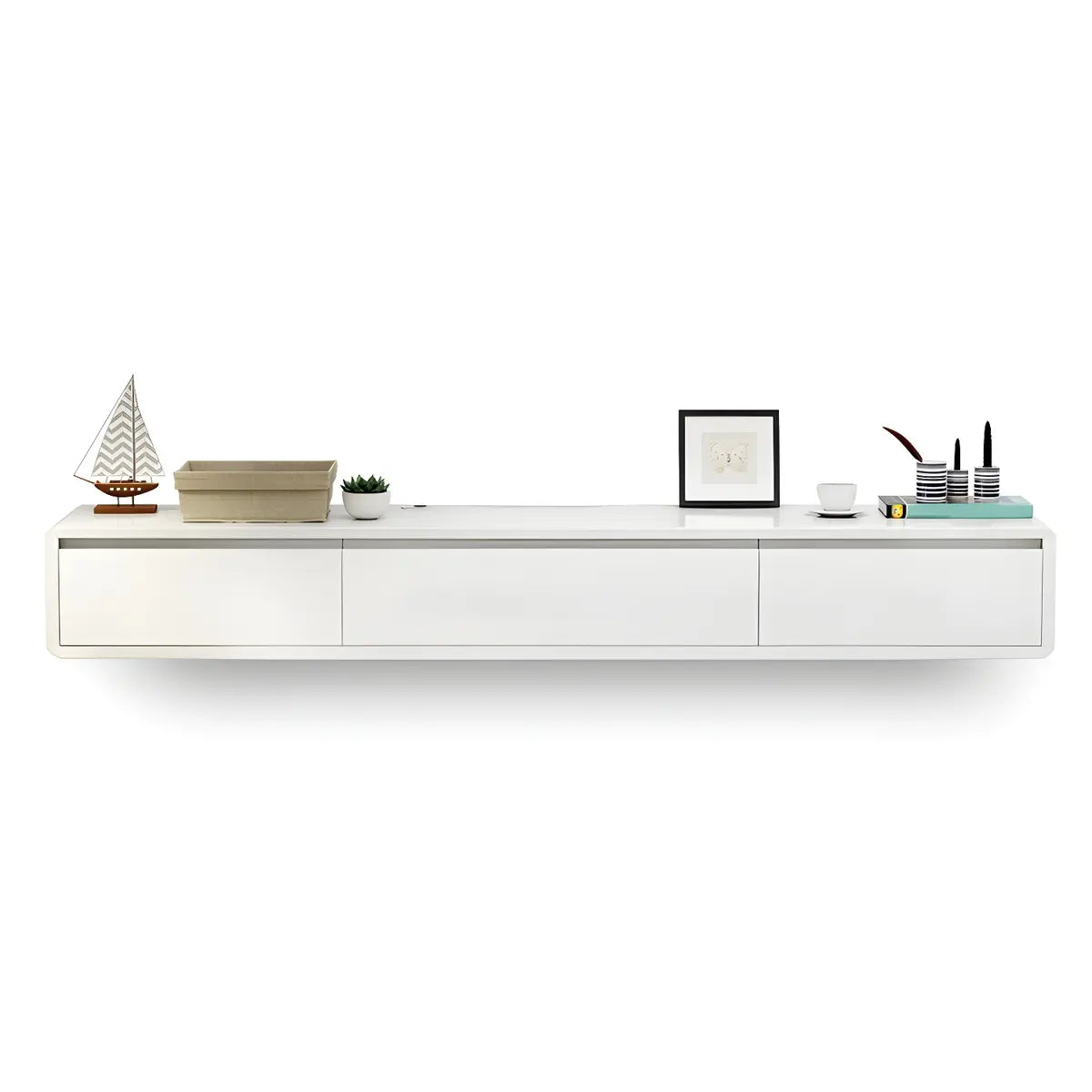 Simple Natural Wood-White Wall-Mount Cabinet TV Stand Image - 3