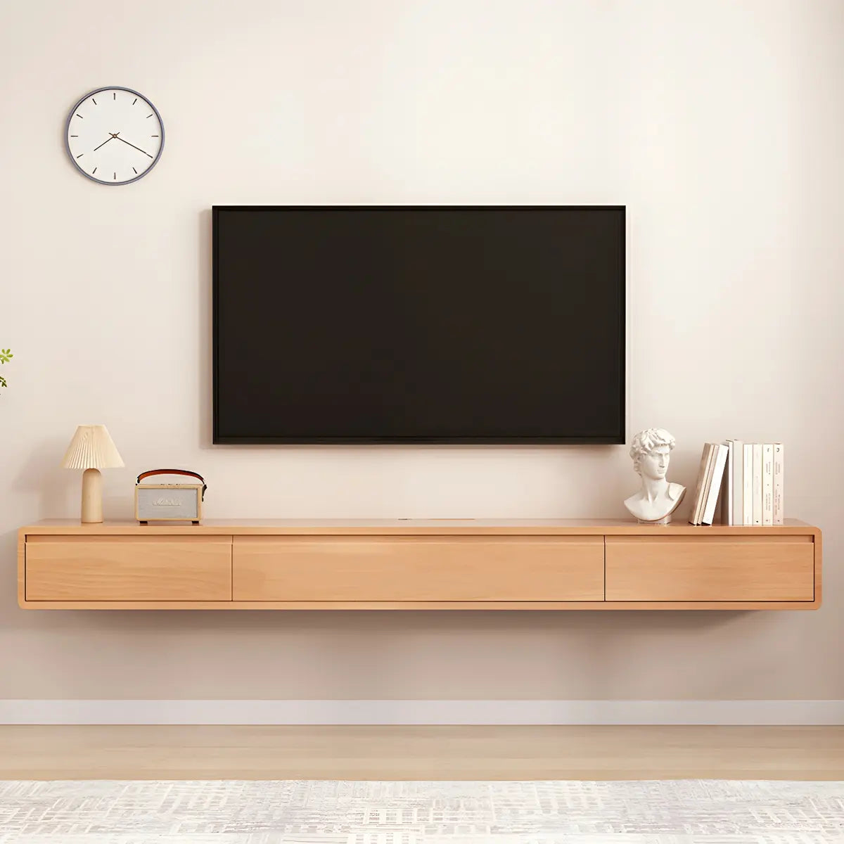 Simple Natural Wood-White Wall-Mount Cabinet TV Stand Image - 6