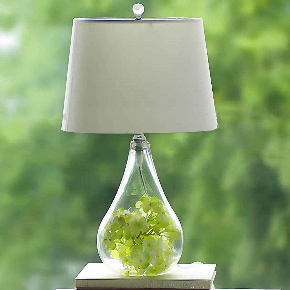 Simple Nordic Fabric Pear Clear Glass Base Table Lamp Image - 2