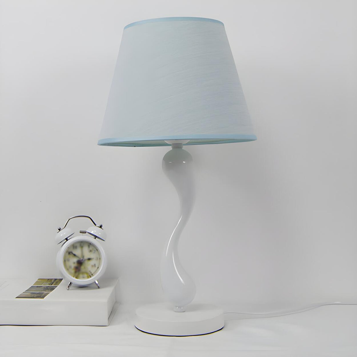 Simple Nordic White Fabric Curved Metal Base Table Lamp Image - 11