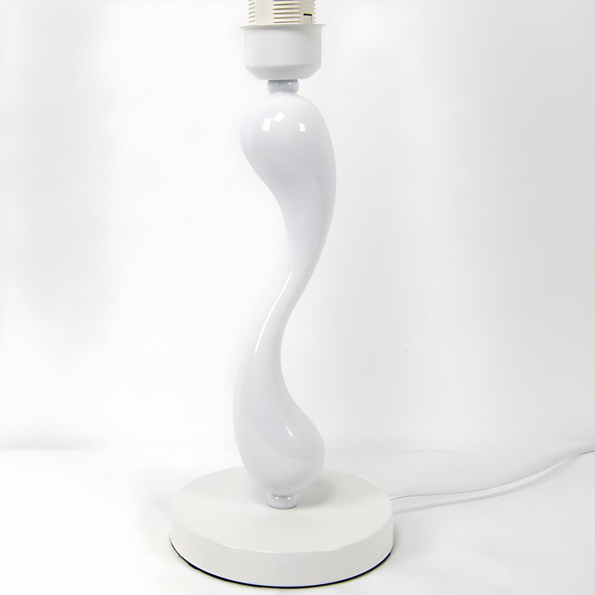 Simple Nordic White Fabric Curved Metal Base Table Lamp Image - 6