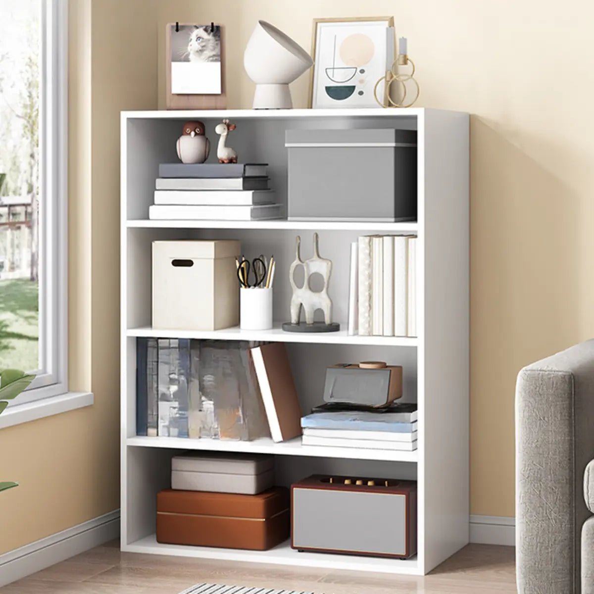 Simple Oak Beige Vertical Closed Back Medium Bookcase Image - 10