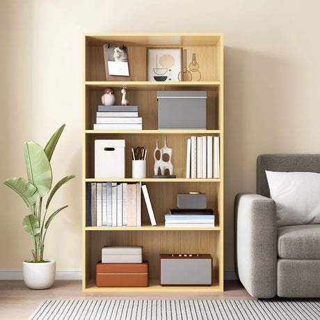 Simple Oak Beige Vertical Closed Back Medium Bookcase Image - 2