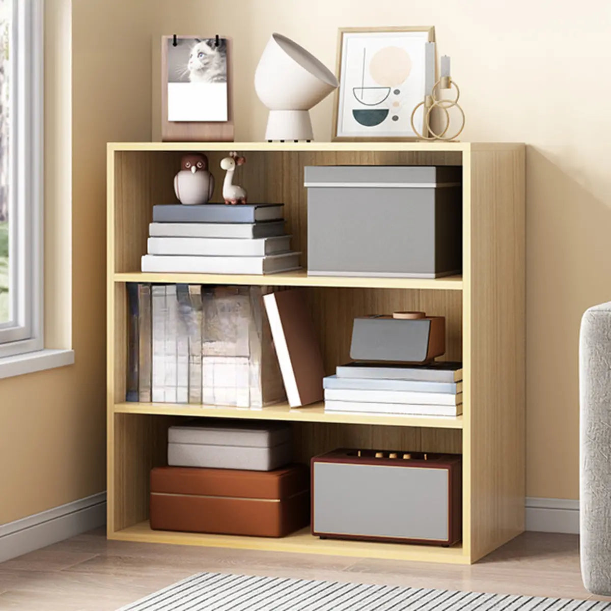 Simple Oak Beige Vertical Closed Back Medium Bookcase Image - 7