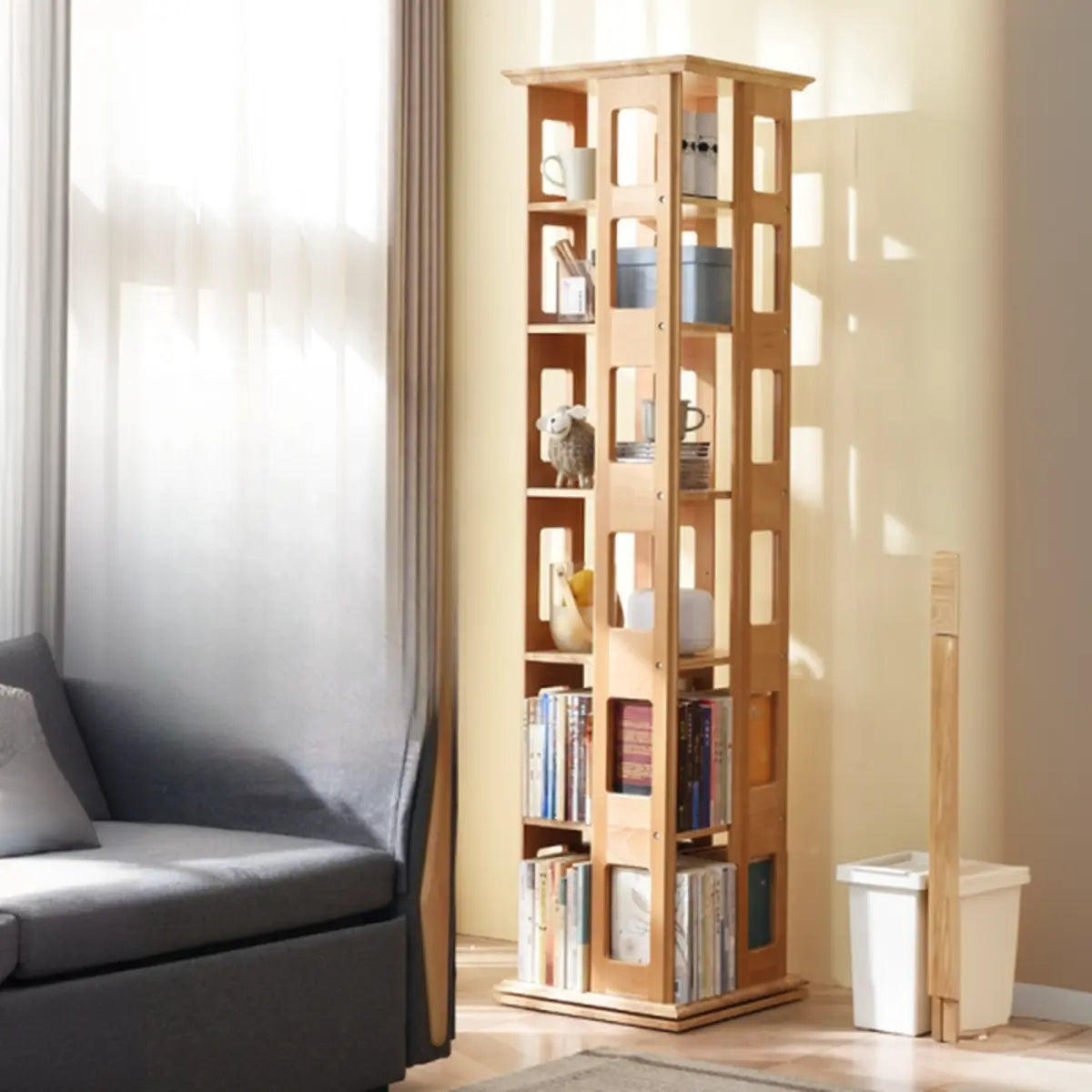 Simple Open Back Beech Wood Vertical Rectangle Bookcase Image - 1