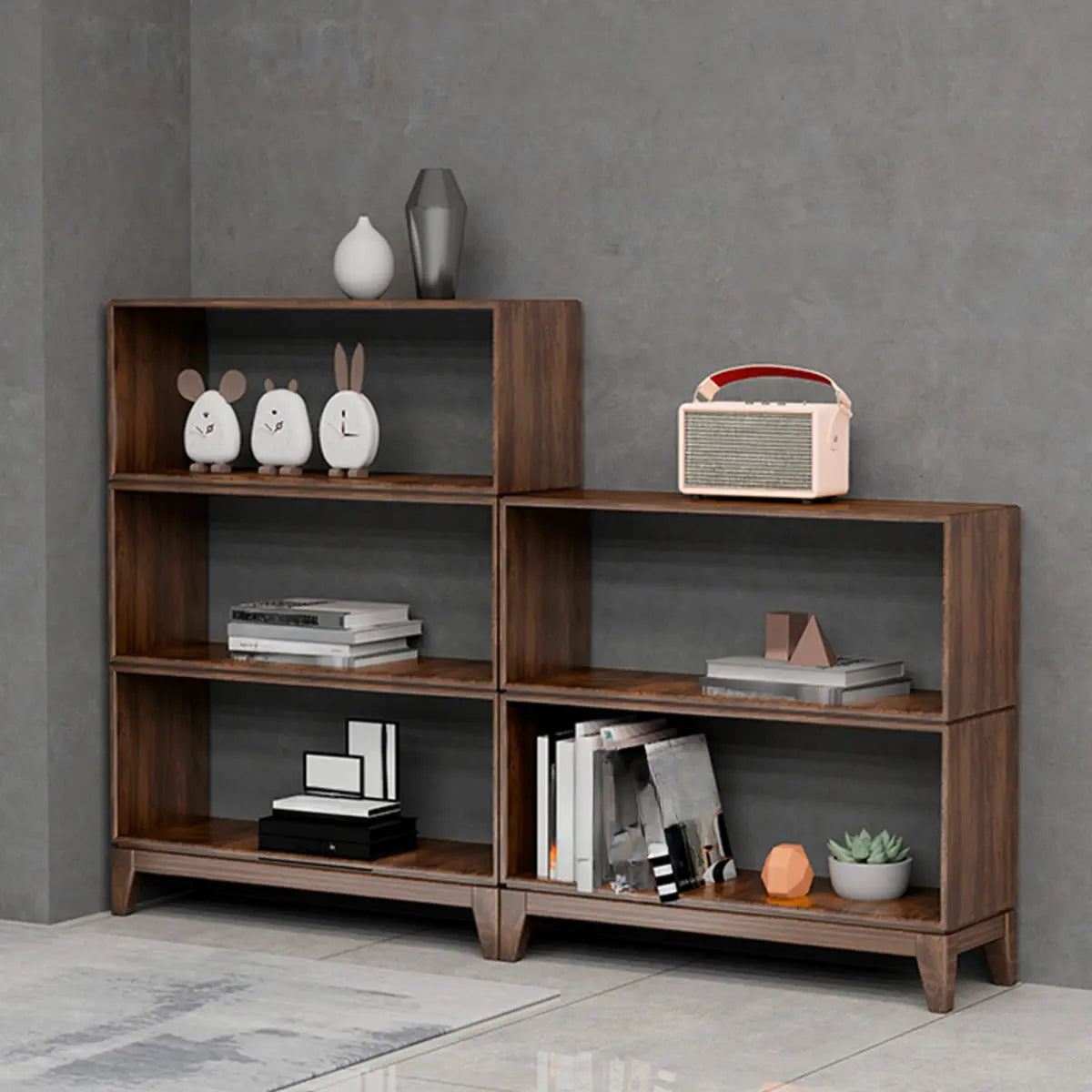 Simple Open Back Wood Brown Rectangular Small Bookcase Image - 1