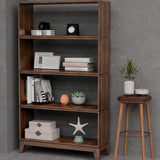 Simple Open Back Wood Brown Rectangular Small Bookcase Image - 4