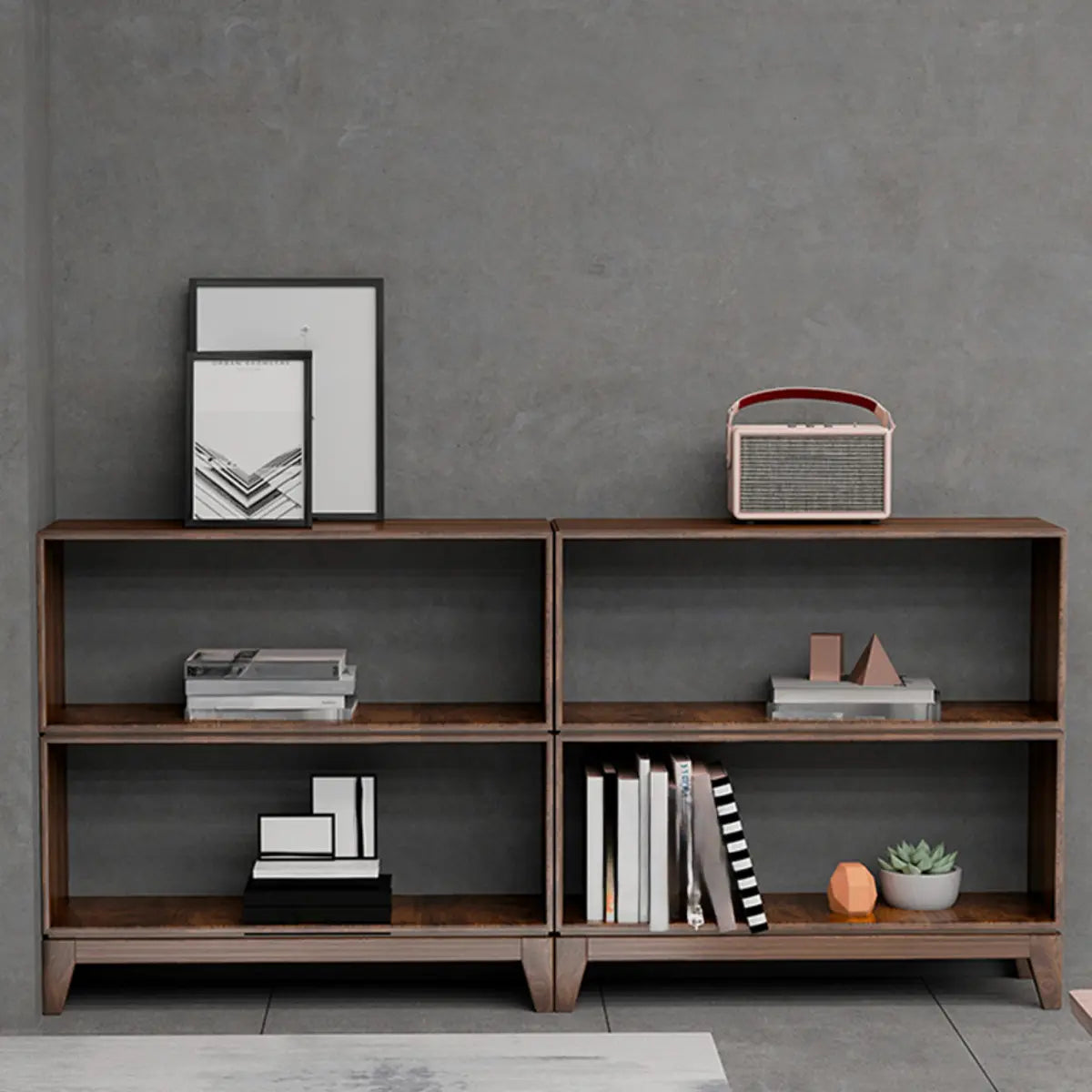 Simple Open Back Wood Brown Rectangular Small Bookcase Image - 5