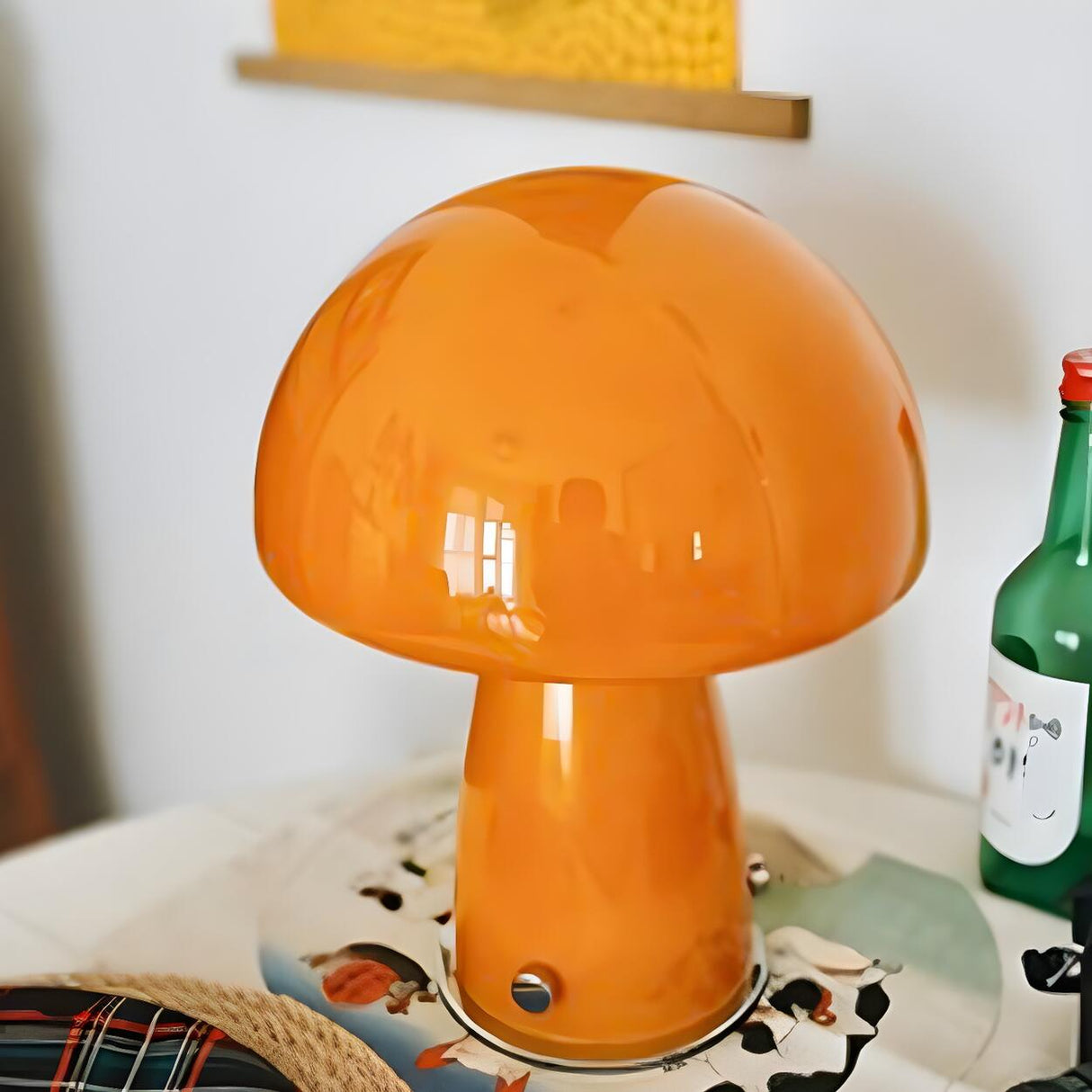 Simple Orange Cute Mushroom Glass Modern Table Lamp Image - 10