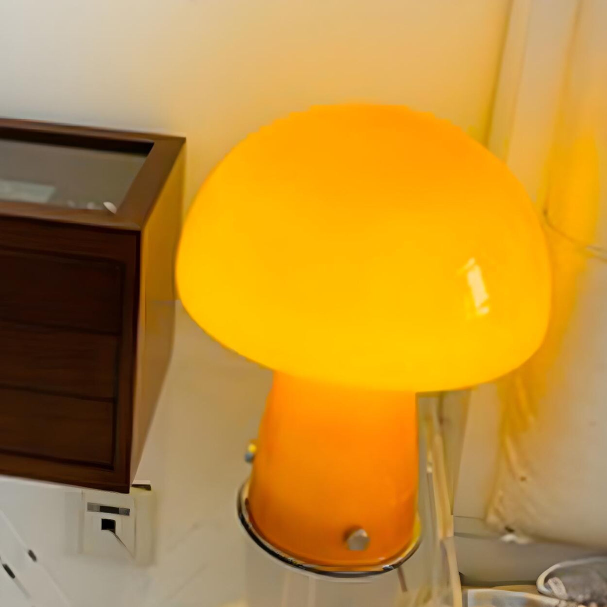 Simple Orange Cute Mushroom Glass Modern Table Lamp Image - 11