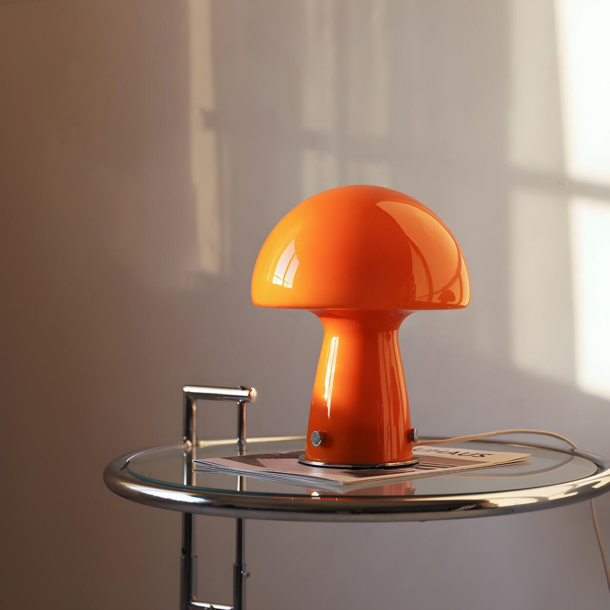 Simple Orange Cute Mushroom Glass Modern Table Lamp Image - 3