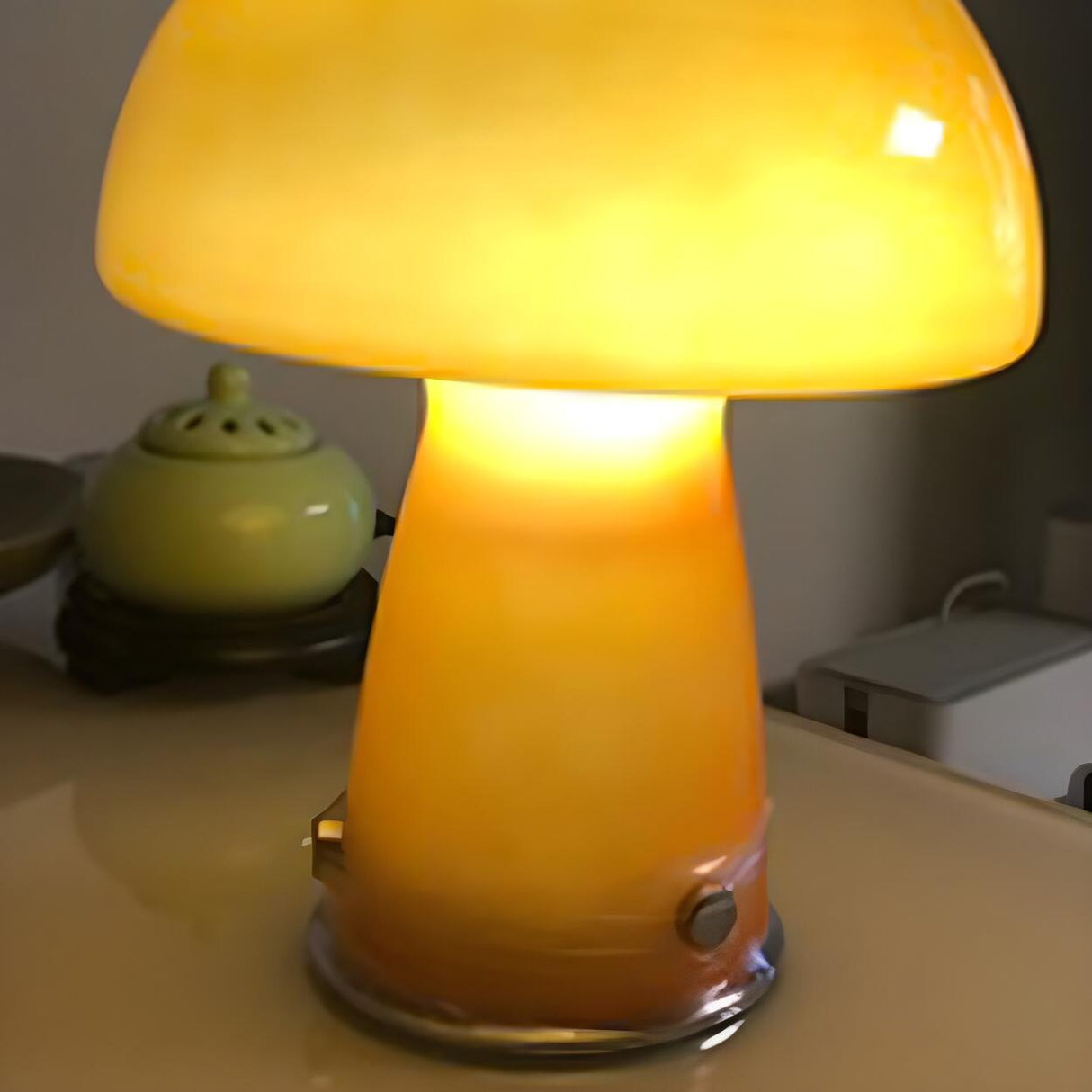 Simple Orange Cute Mushroom Glass Modern Table Lamp Image - 6