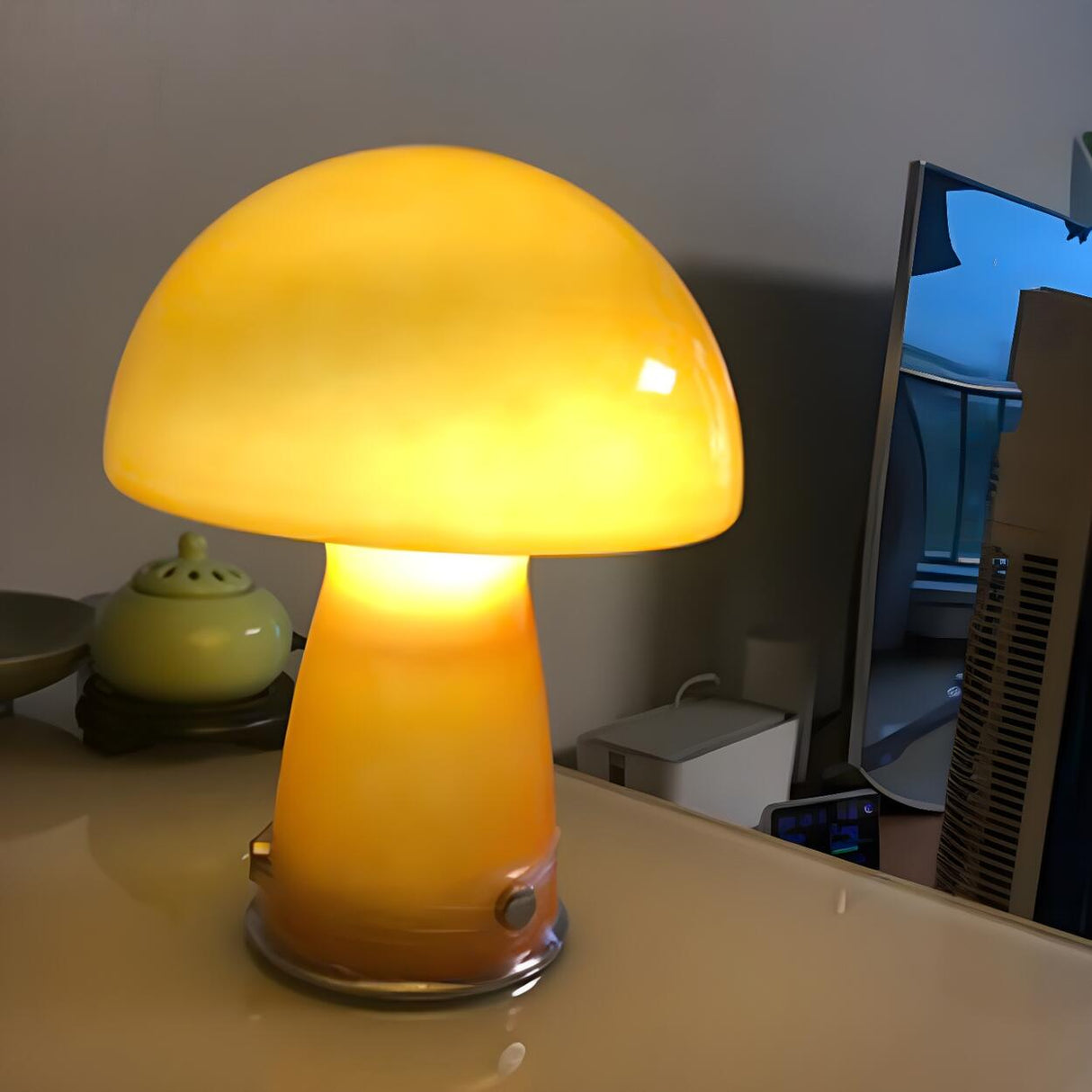 Simple Orange Cute Mushroom Glass Modern Table Lamp Image - 9