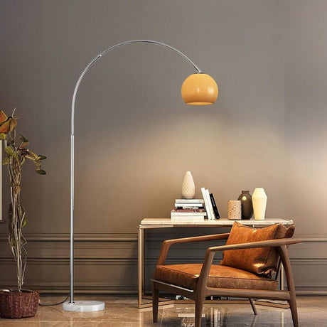 Simple Orange Dome Adjustable Chrome Arch Floor Lamp Image - 1