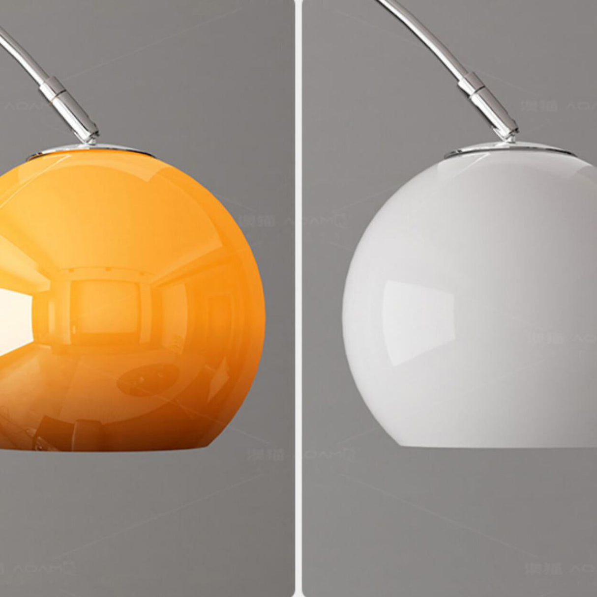 Simple Orange Dome Adjustable Chrome Arch Floor Lamp Image - 10