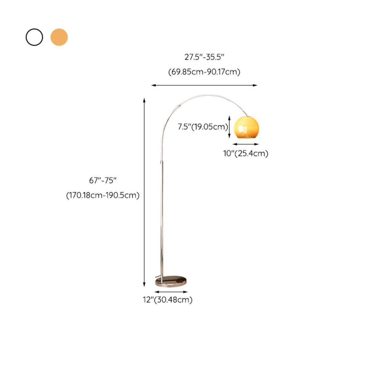 Simple Orange Dome Adjustable Chrome Arch Floor Lamp Image - 14