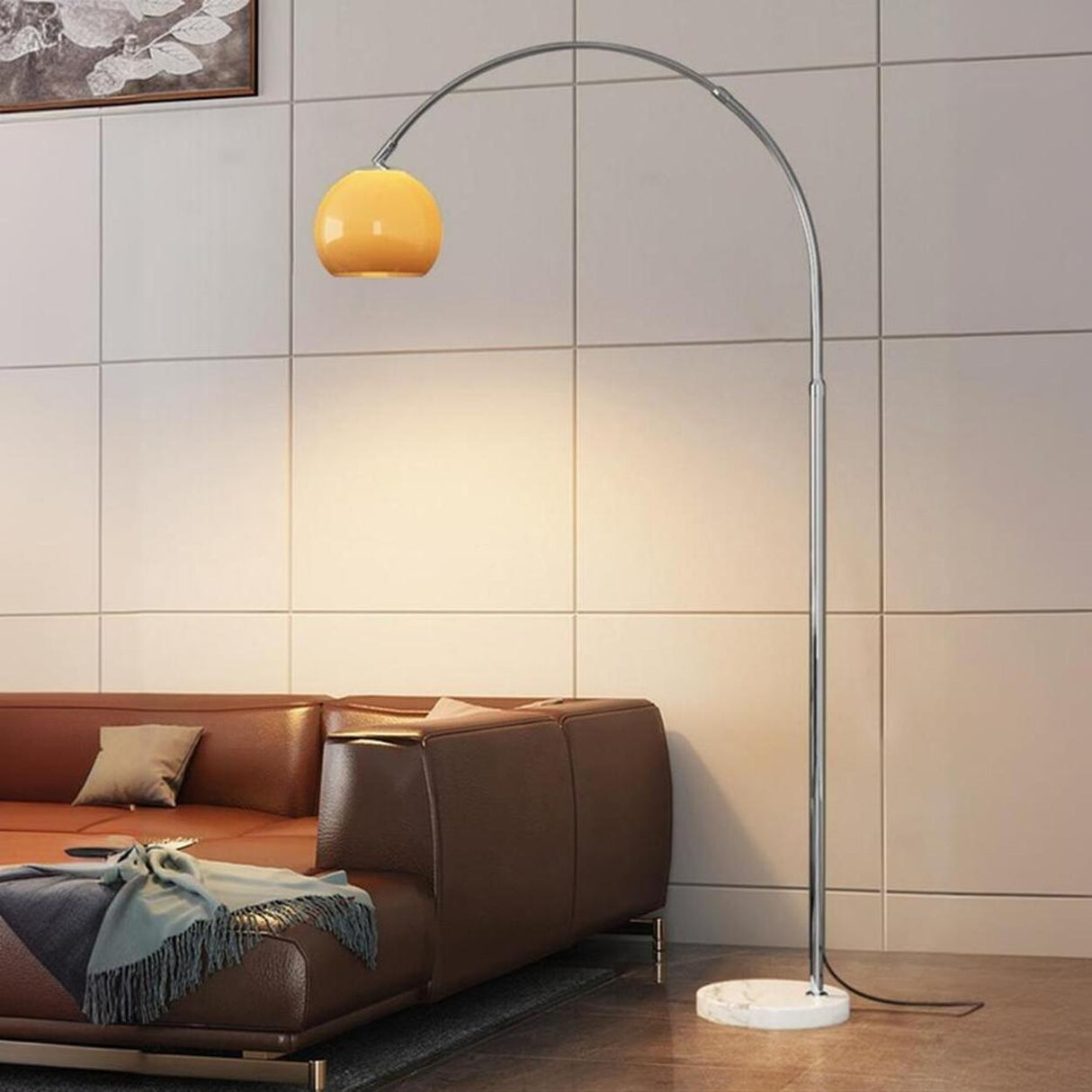 Simple Orange Dome Adjustable Chrome Arch Floor Lamp Image - 4