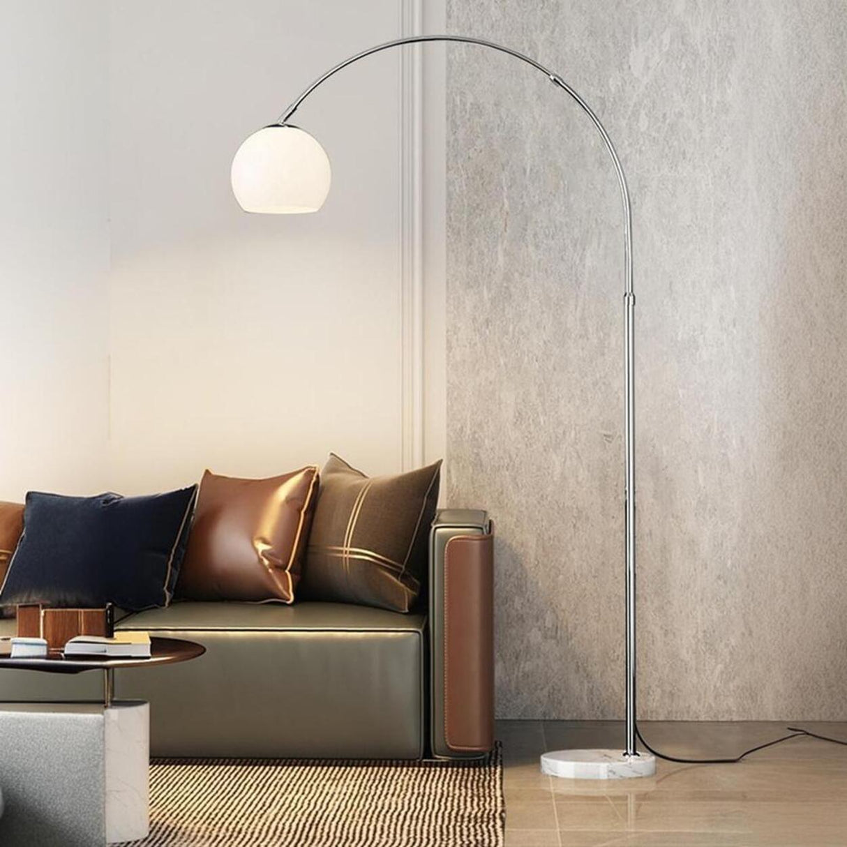 Simple Orange Dome Adjustable Chrome Arch Floor Lamp Image - 6