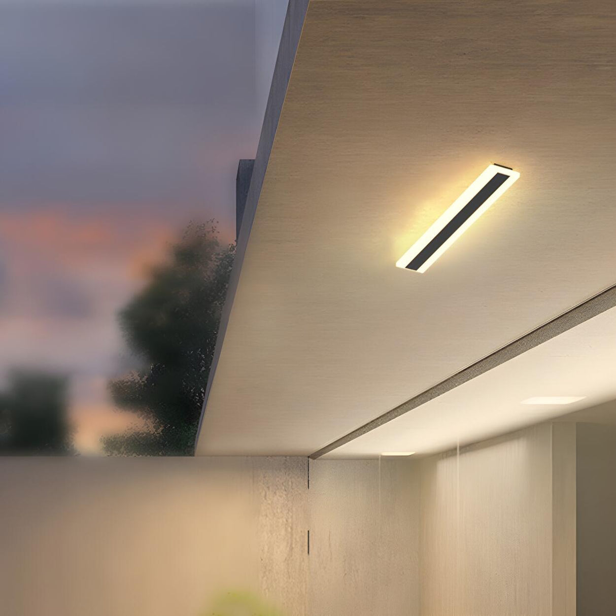 Simple Outdoor Black Linear LED Flush Mount Light Image - 3