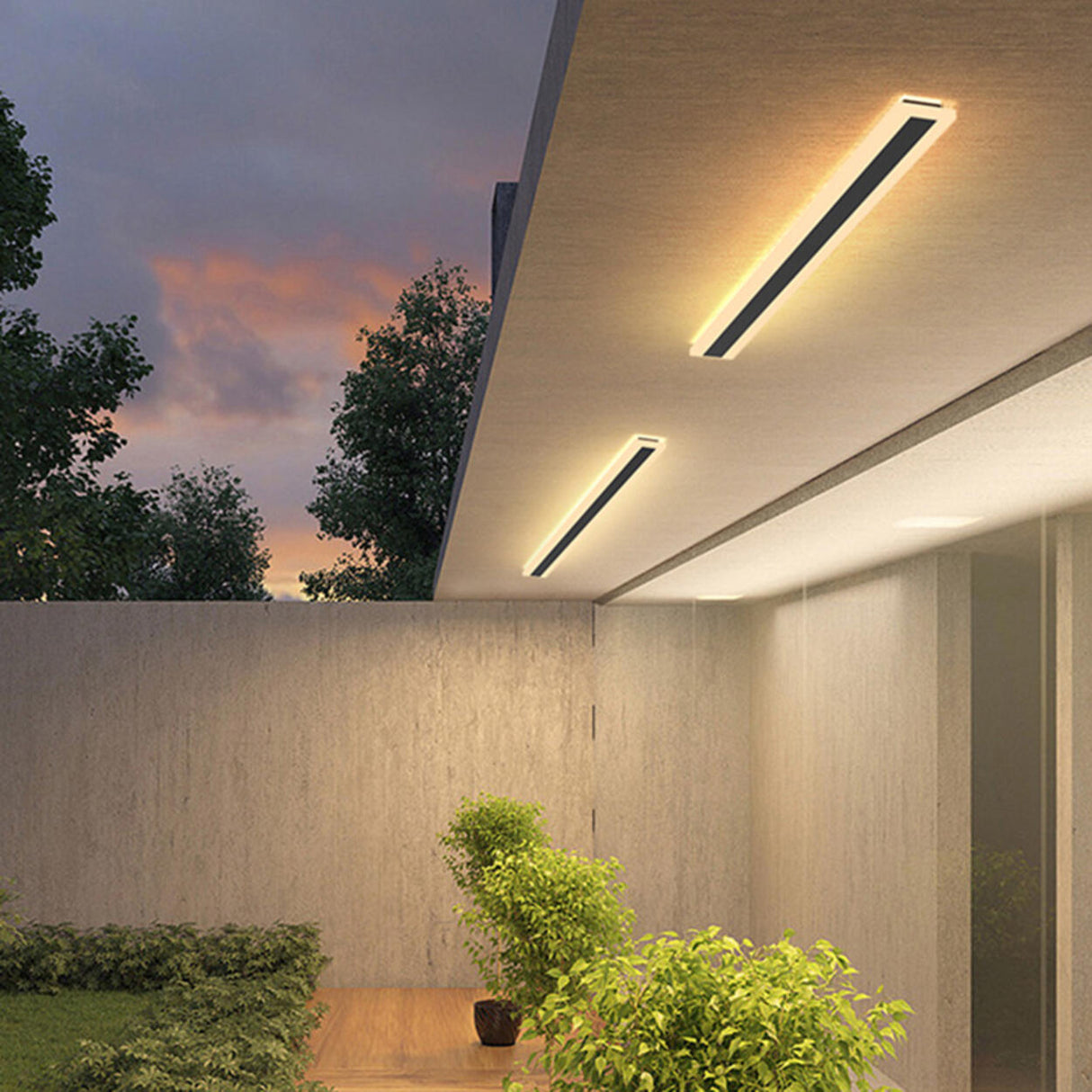 Simple Outdoor Black Linear LED Flush Mount Light Image - 6