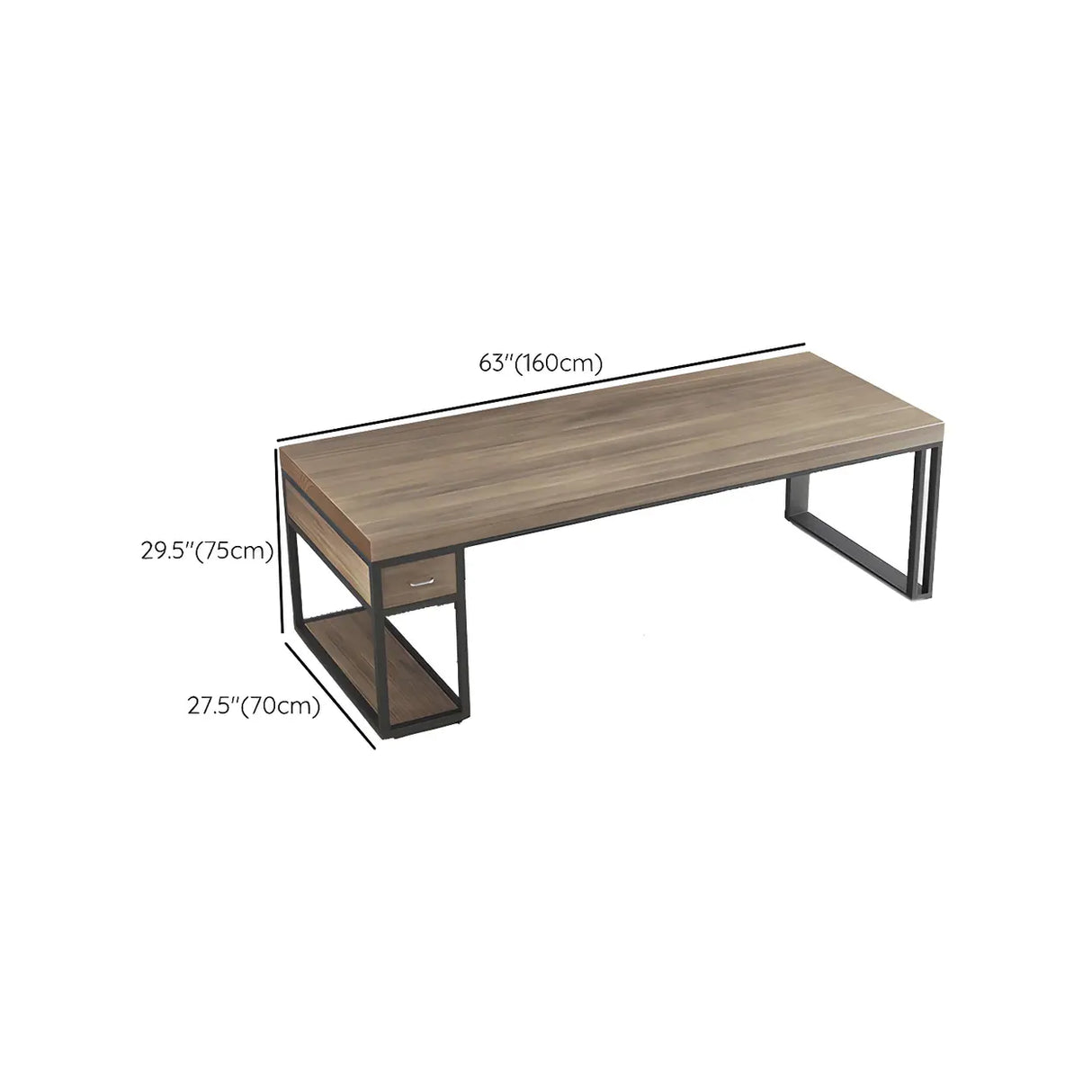 Simple Pine Wood Rectangle Iron Sled Double Gaming Desk 