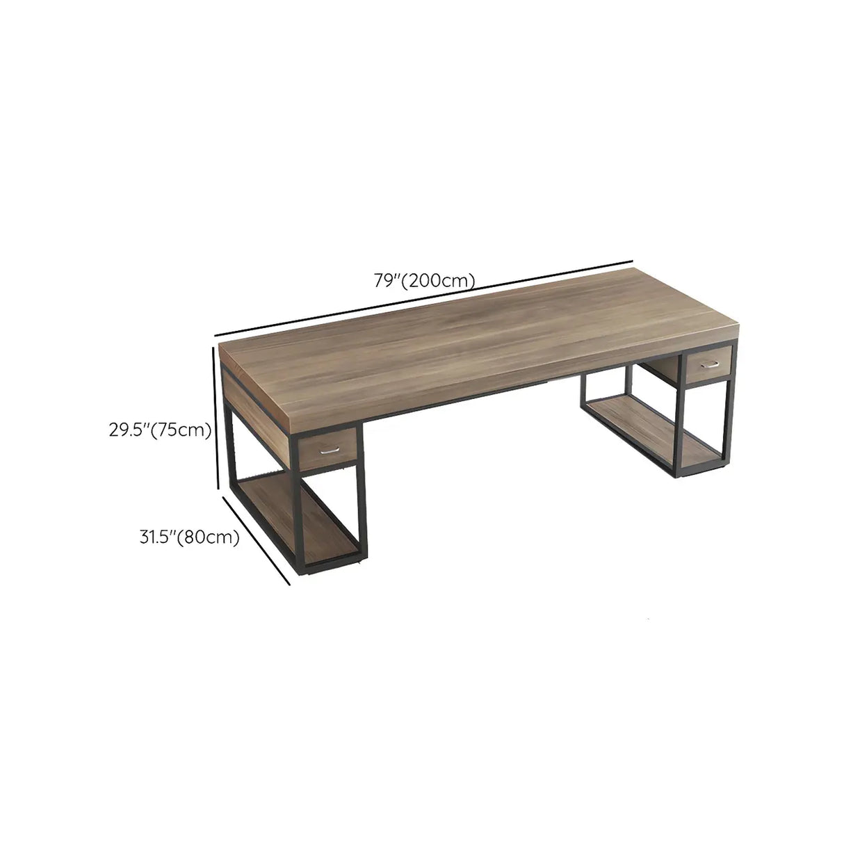 Simple Pine Wood Rectangle Iron Sled Double Gaming Desk Image - 24