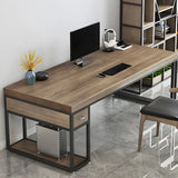 Simple Pine Wood Rectangle Iron Sled Double Gaming Desk Image - 4