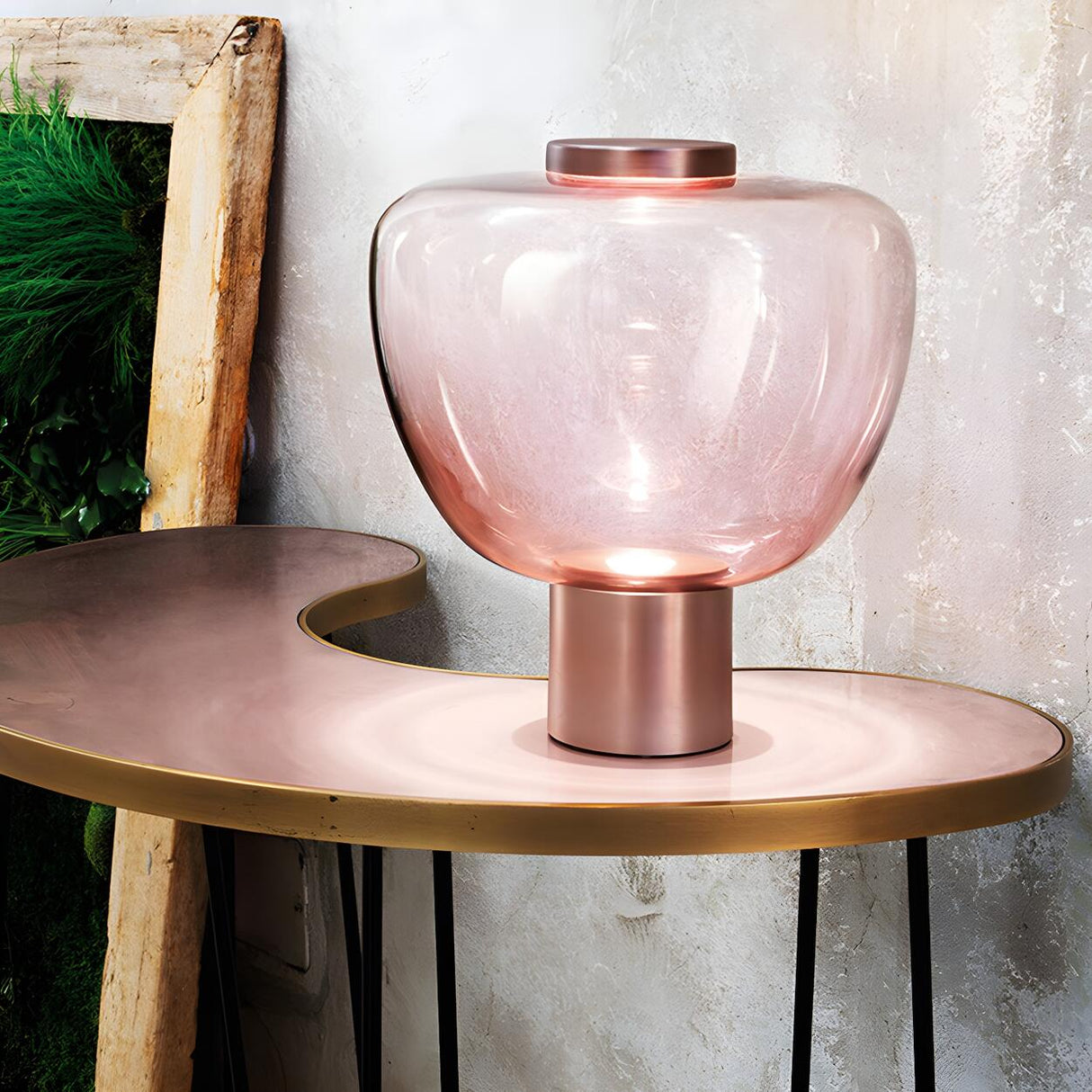 Simple Pink Geometric Glass Metal  Base Table Lamp Image - 1