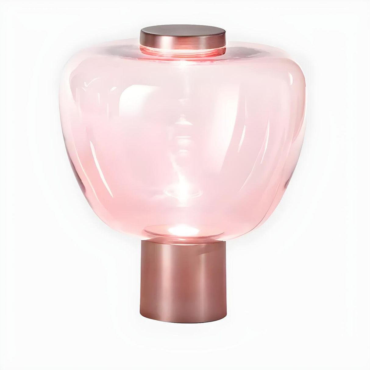 Simple Pink Geometric Glass Metal  Base Table Lamp Image - 7