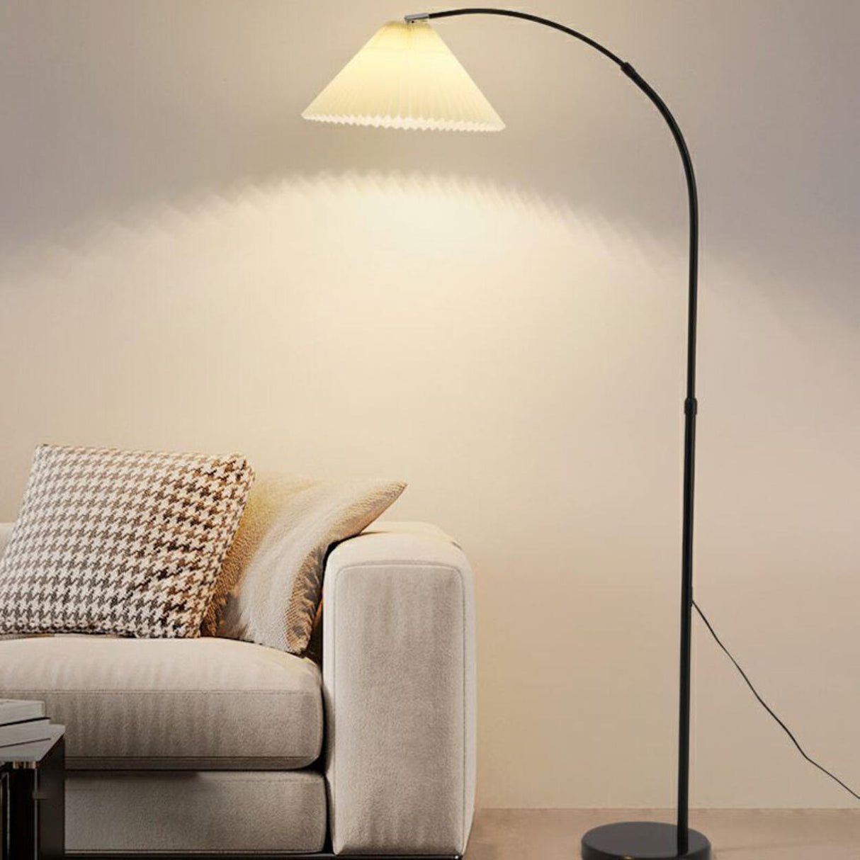 Simple Pleated Adjustable Arched Bedroom Floor Lamp Image - 3