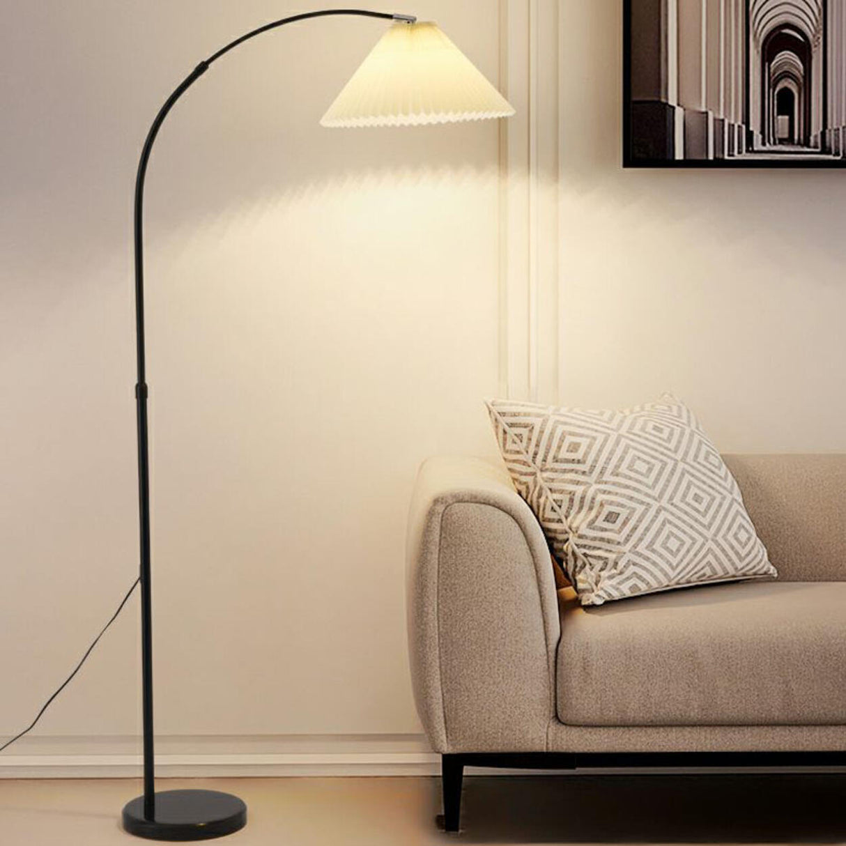 Simple Pleated Adjustable Arched Bedroom Floor Lamp Image - 4