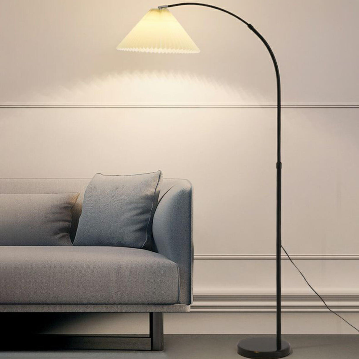 Simple Pleated Adjustable Arched Bedroom Floor Lamp Image - 5