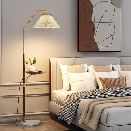 Simple Pleated Bedside Floor Lamp with Side Table Image - 1