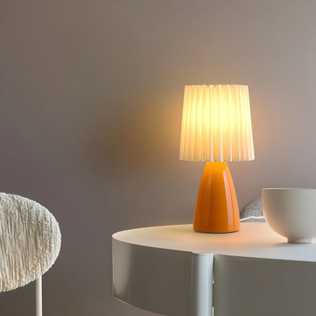 Simple Pleated Column Fabric Cone Ceramic Table Lamp Image - 1