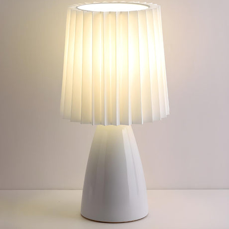 Simple Pleated Column Fabric Cone Ceramic Table Lamp Image - 2