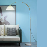 Simple Pleated Shade Adjustable Gold Arched Floor Lamp Image - 2