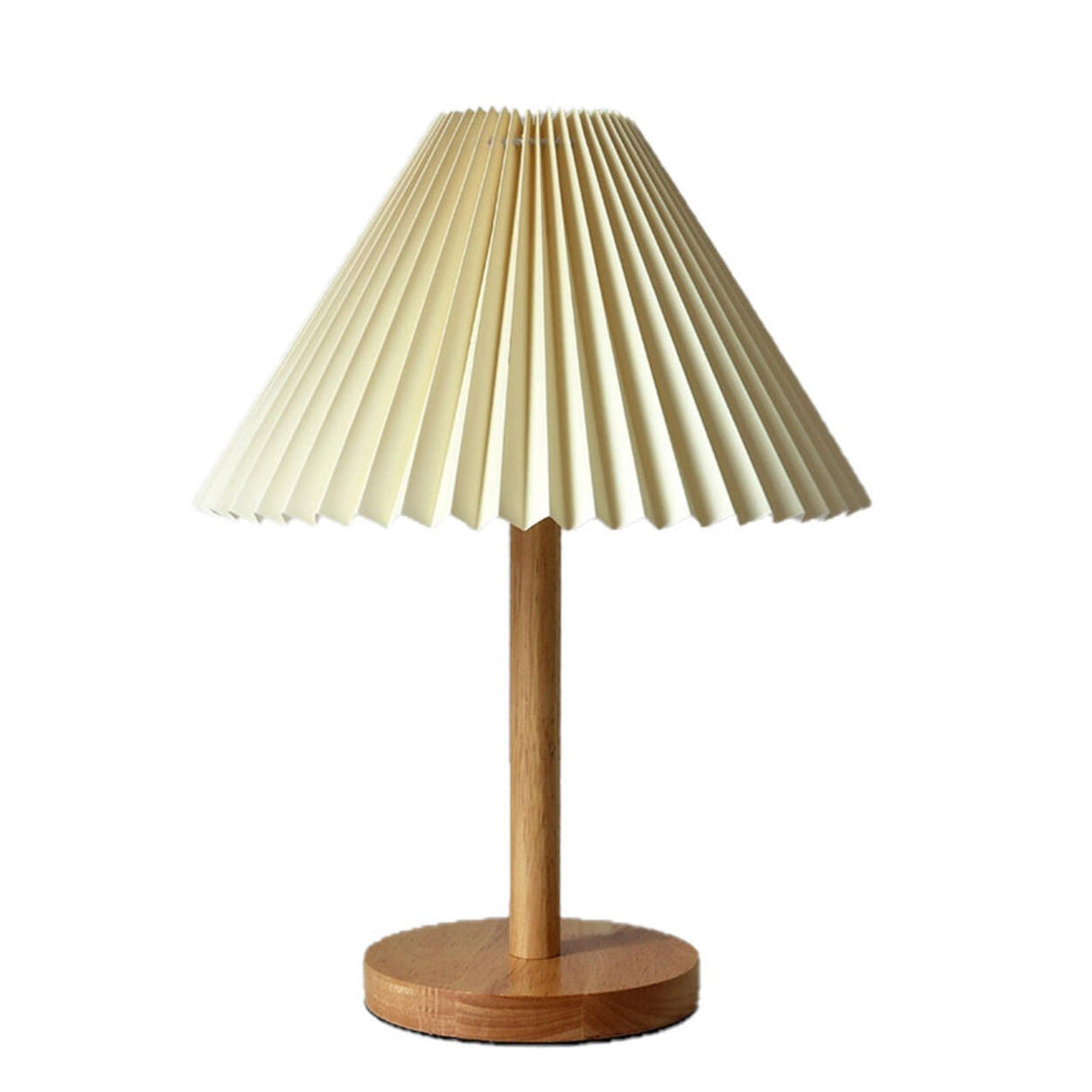 Simple Pleated Shade Wood Base LED Bedside Table Lamp Image - 11