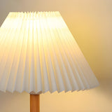 Simple Pleated Shade Wood Base LED Bedside Table Lamp Image - 6