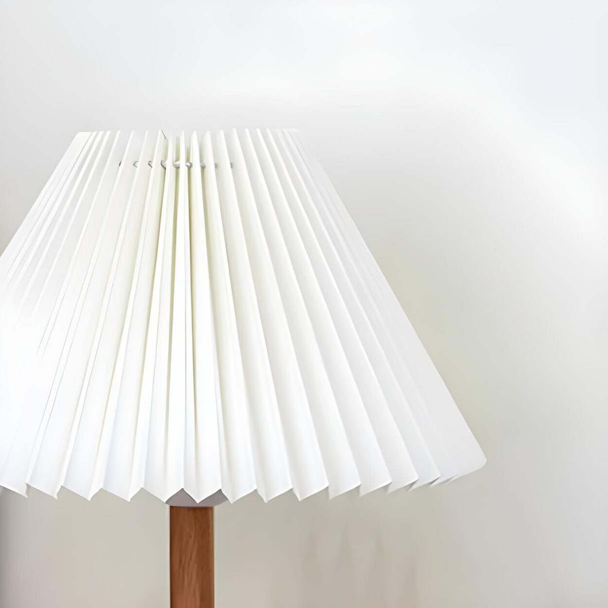 Simple Pleated Shade Wood Base LED Bedside Table Lamp Image - 7