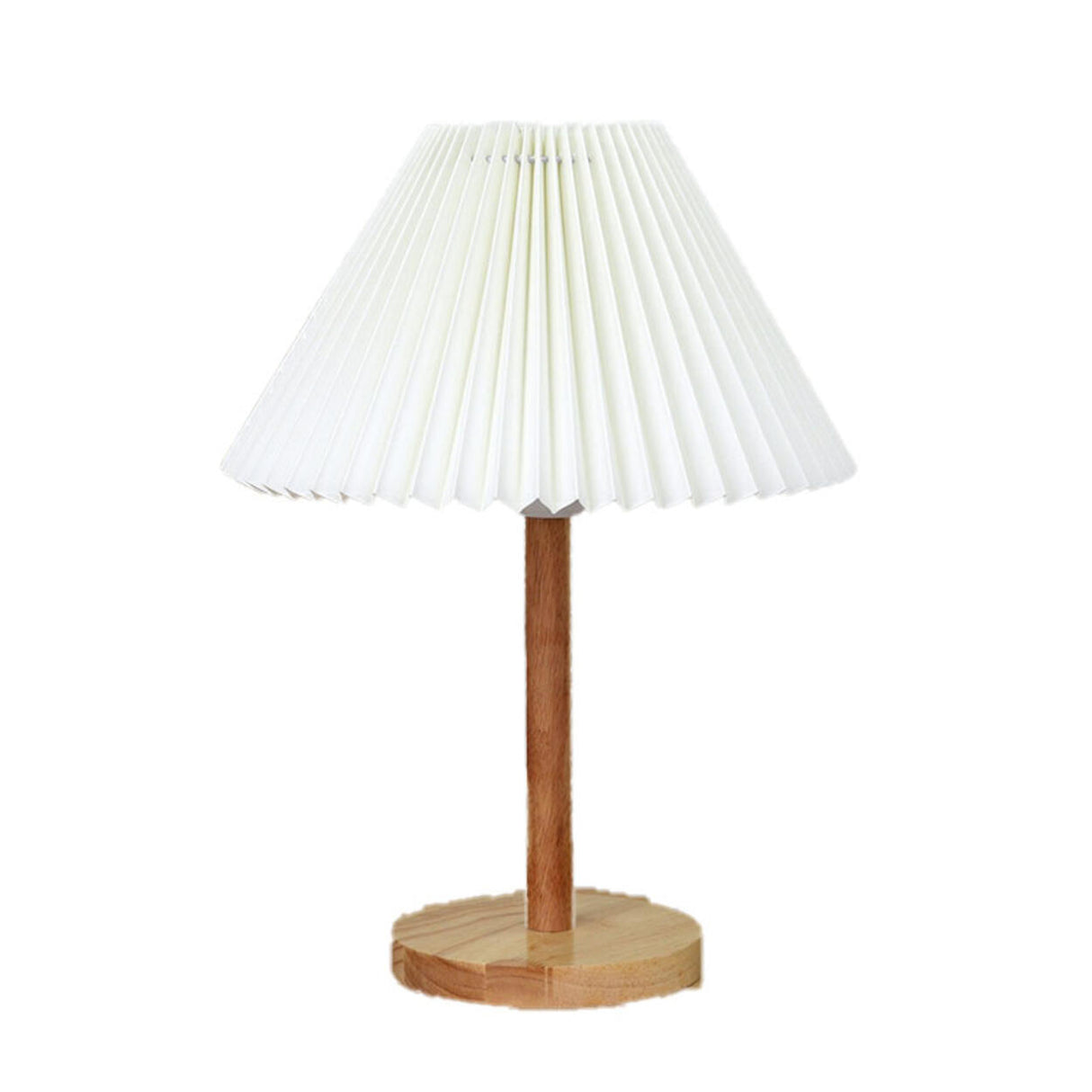 Simple Pleated Shade Wood Base LED Bedside Table Lamp Image - 9