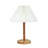 Simple Pleated Shade Wood Base LED Bedside Table Lamp Image - 9